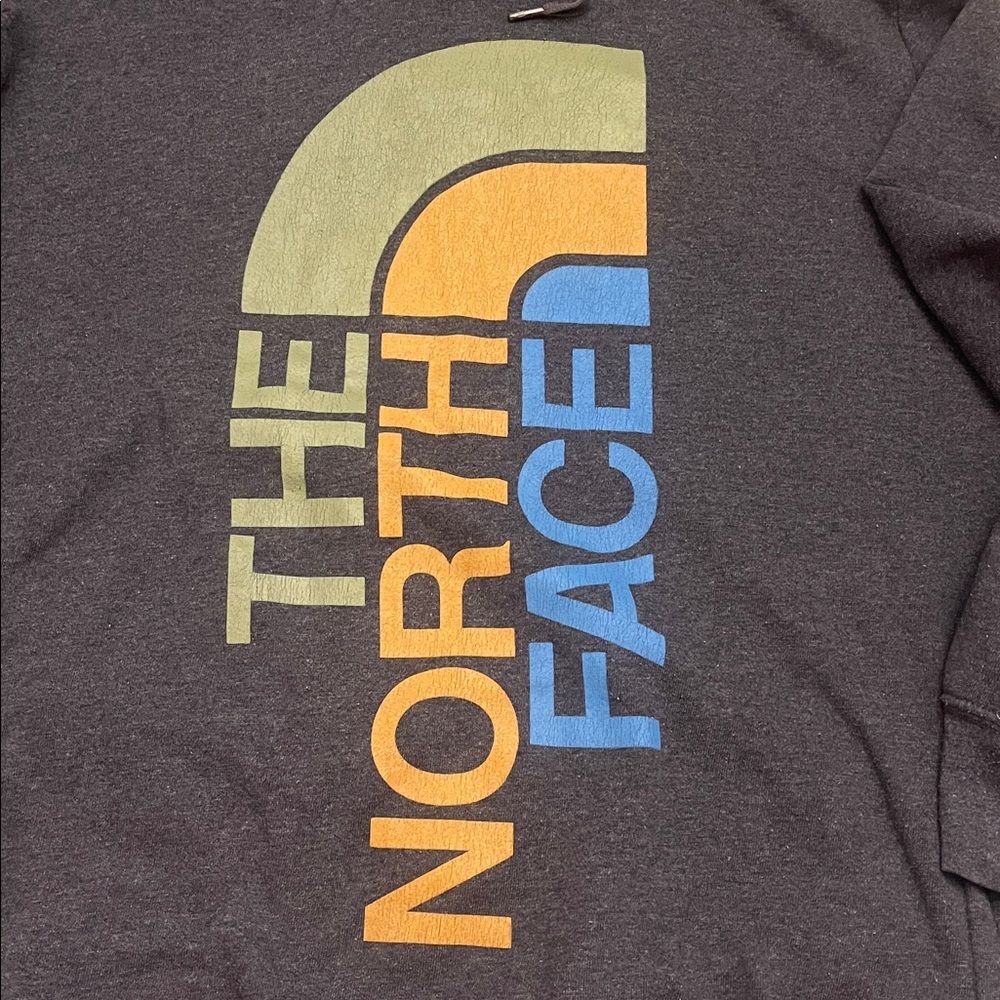 The North Face Vintage Men's Charcoal Hoodie with Multicolor Logo